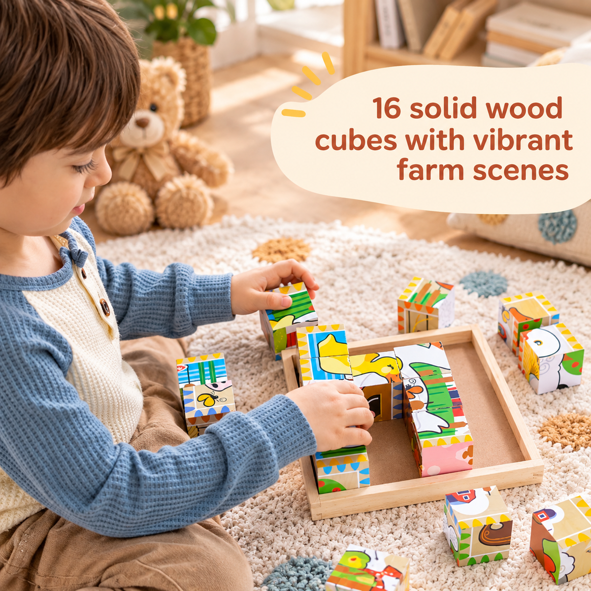 Farm Animal Wooden Cube Puzzle