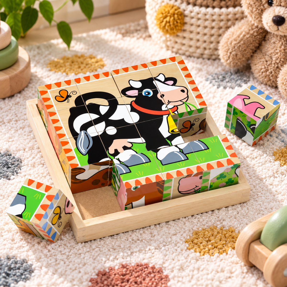 Farm Animal Wooden Cube Puzzle