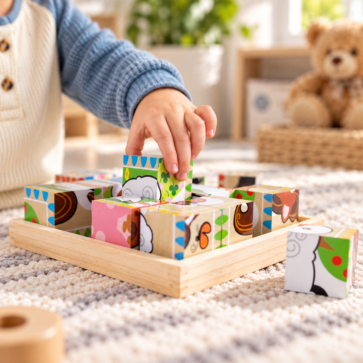 Farm Animal Wooden Cube Puzzle