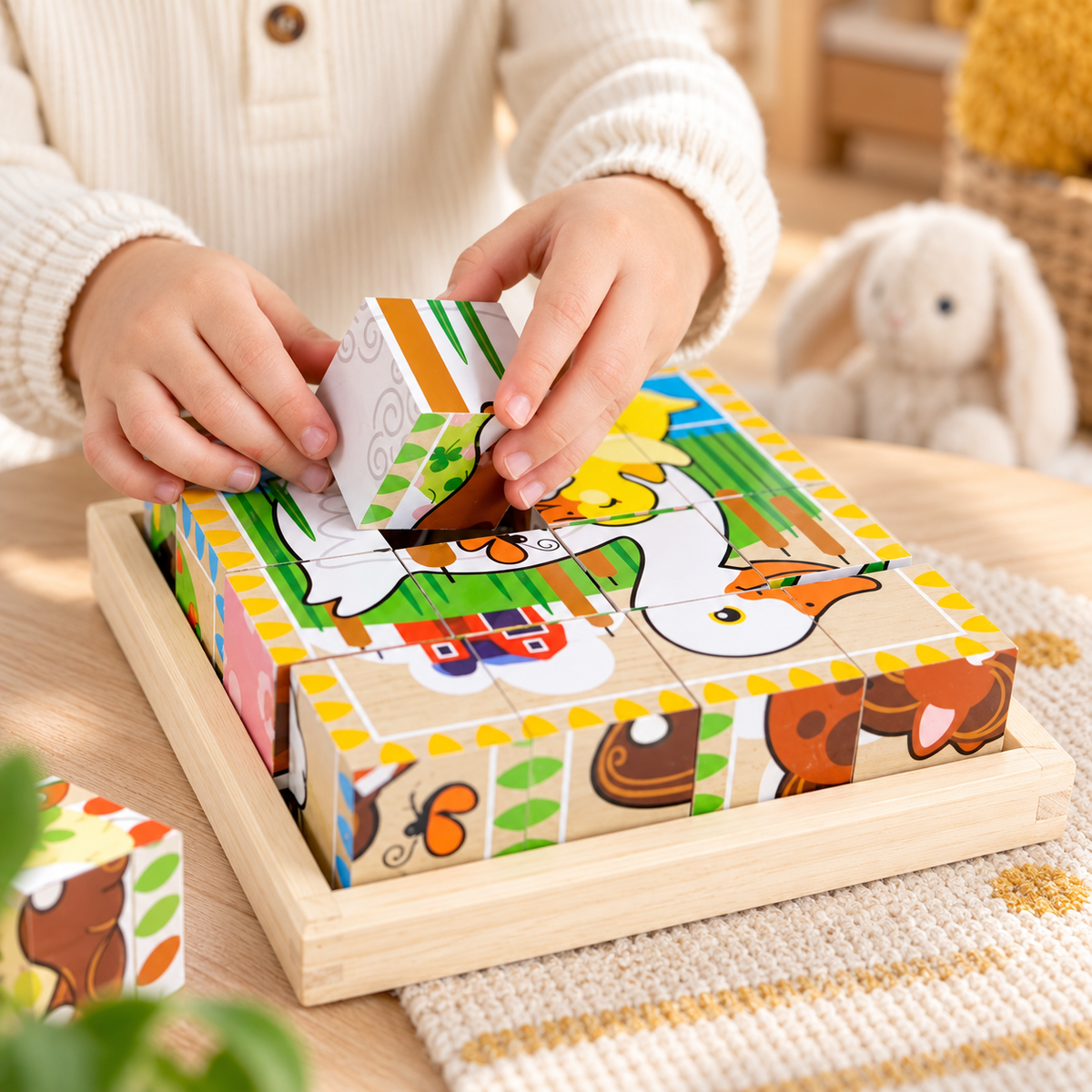 Farm Animal Wooden Cube Puzzle