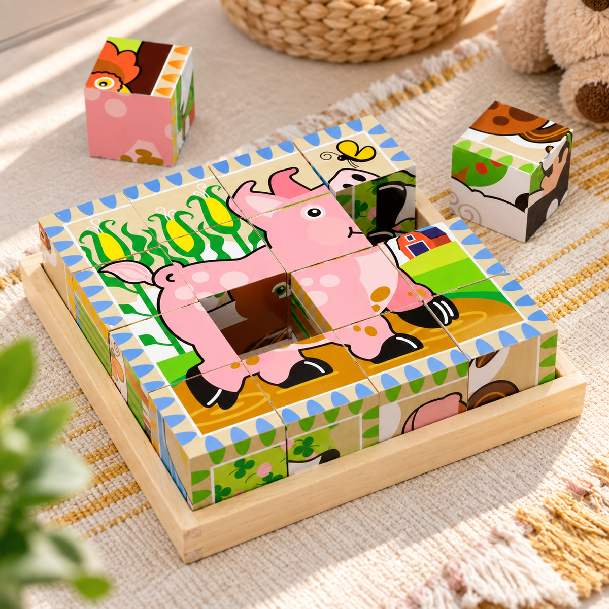 Farm Animal Wooden Cube Puzzle