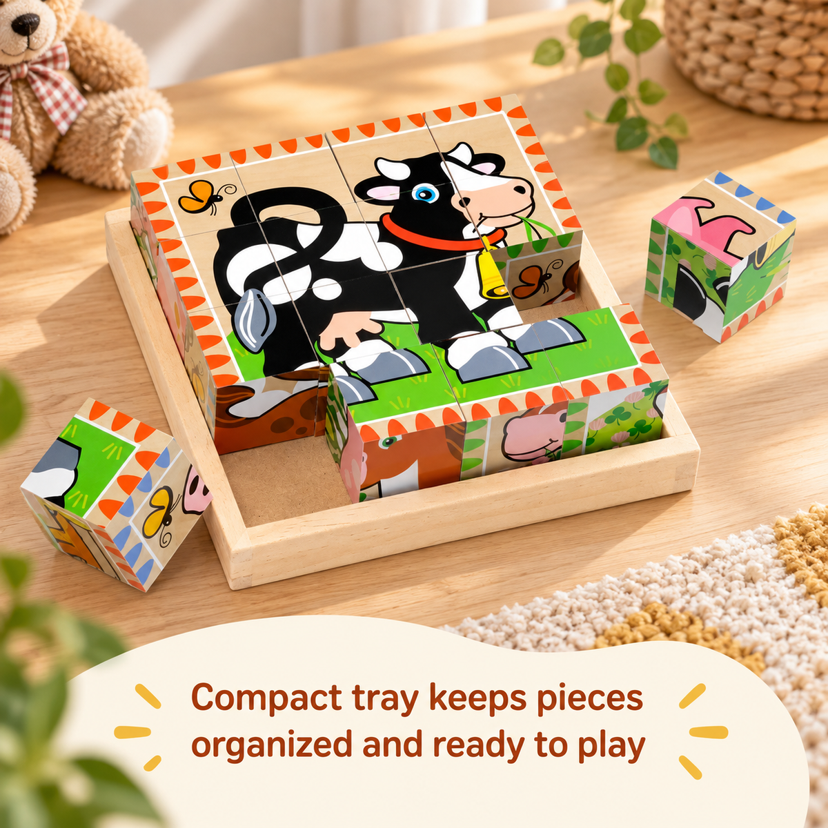 Farm Animal Wooden Cube Puzzle