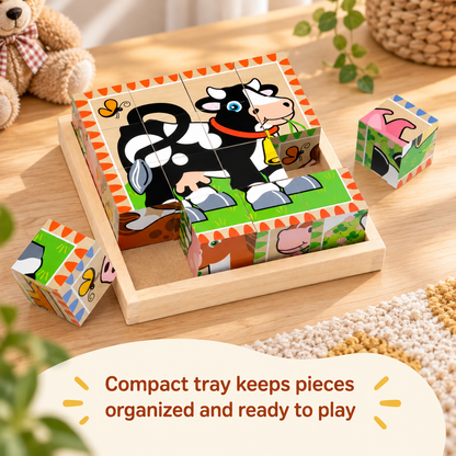 Farm Animal Wooden Cube Puzzle