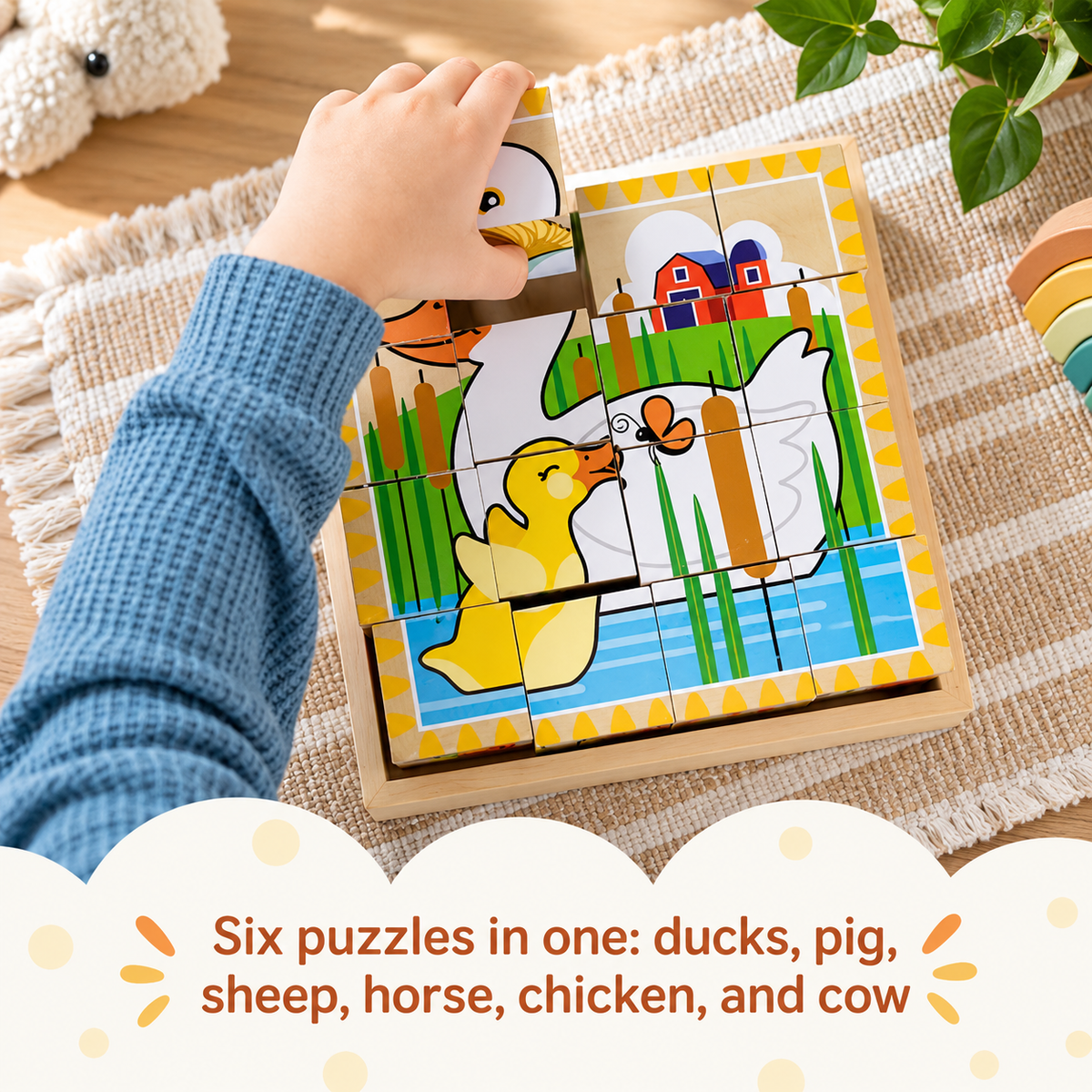 Farm Animal Wooden Cube Puzzle